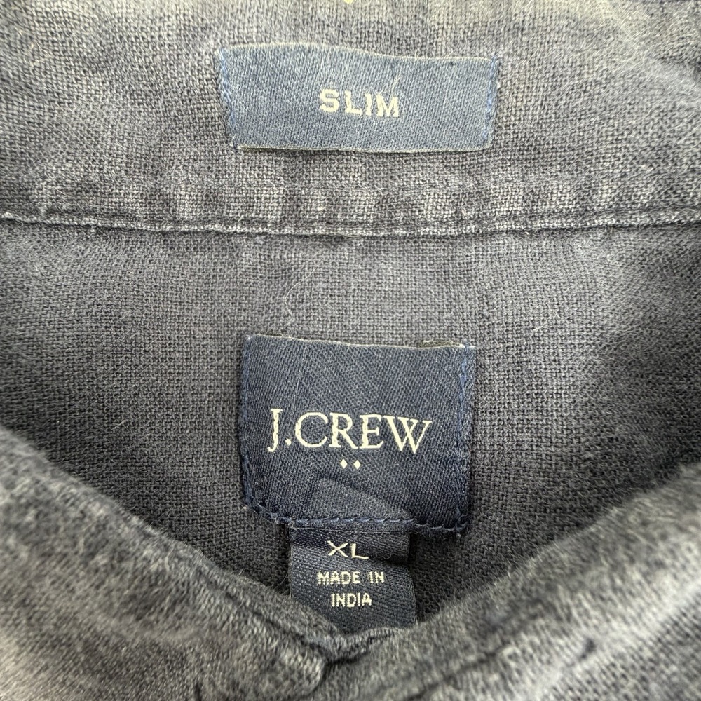 J Crew Mens Shirt XL Dark Blue Linen Cotton Button Down Slim Fit Casual Preppy - Picture 3 of 7